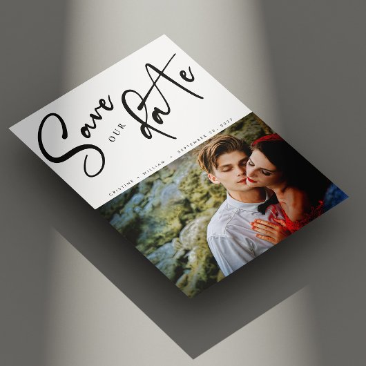 Save The Date Élégant Script Diagonal Photo Mariage