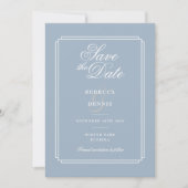 Save The Date Élégant Script Dusty Blue Art Deco Mariage (Devant)