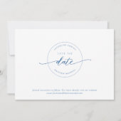 Save The Date Élégant script, Dusty Blue, Blanc Mariage simple (Dos)