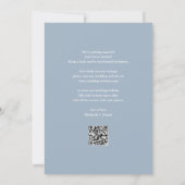 Save The Date Élégant script Dusty Blue QR Code Mariage (Dos)