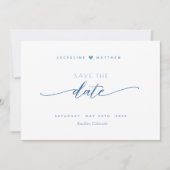 Save The Date Élégant Script, Dusty Blue, Simple Mariage (Devant)
