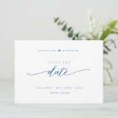 Save The Date Élégant Script, Dusty Blue, Simple Mariage (Debout devant)