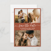 Save The Date Élégant Script Earthy Rust Photo Collage Mariage (Devant / Derrière)