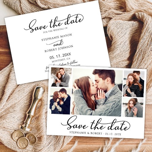 Save The Date Élégant Script élégant 3 Photo Collage Mariage