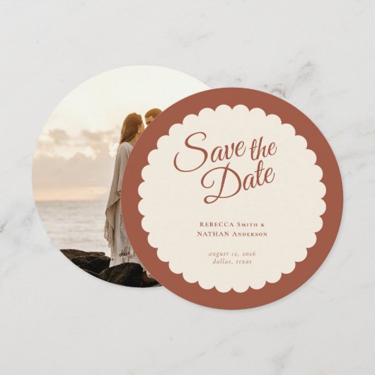 Save The Date Élégant script en terre cuite Mariage de saint Jac (Devant / Derrière)