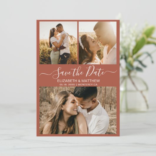 Save The Date Élégant script en terre cuite Photo Collage Mariag (Debout devant)
