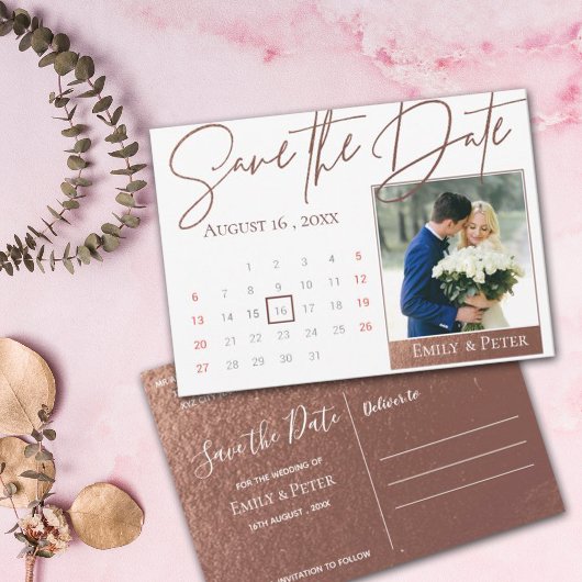 Save The Date Élégant Script Faux Rose Gold Mariage Photo