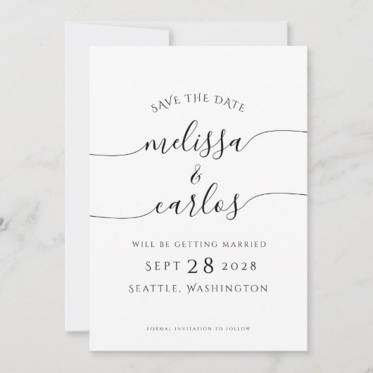 Save The Date Élégant Script Fiançailles Photo Simple Enregistre (Devant)