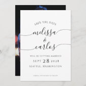 Save The Date Élégant Script Fiançailles Photo Simple Enregistre (Devant / Derrière)