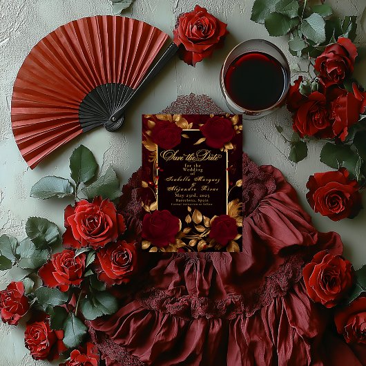Save The Date Élégant script flamenco Rose rouge