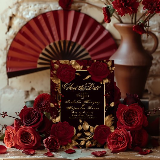 Save The Date Élégant script flamenco Rose rouge