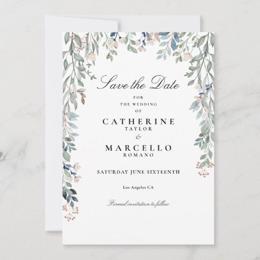 Save The Date Élégant Script Fleur sauvage Floral Mariage (Devant)