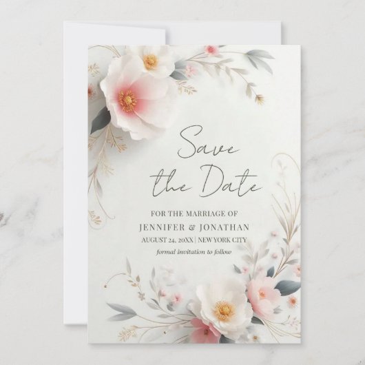 Save The Date Élégant Script Fleurs Aquarelle Enregistrer La Dat (Devant)
