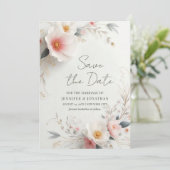 Save The Date Élégant Script Fleurs Aquarelle Enregistrer La Dat (Debout devant)