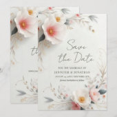 Save The Date Élégant Script Fleurs Aquarelle Enregistrer La Dat (Devant / Derrière)