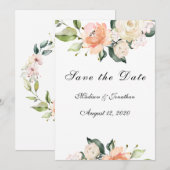 Save The Date Élégant script floral Blush (Devant / Derrière)