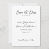 Save The Date Élégant script formel mariage noir et blanc (Devant)