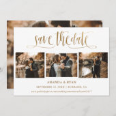 Save The Date Élégant Script Gold Mariage 4 Photo Enregistrer la (Devant / Derrière)