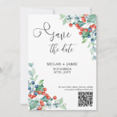 Save The Date Élégant Script Holly et Berries d'hiver (Devant)