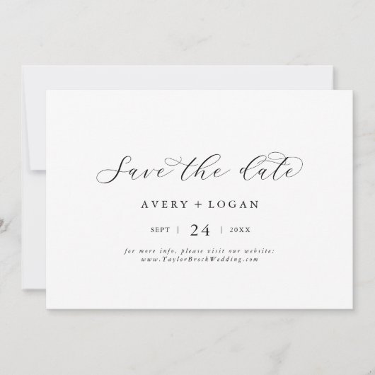 Save The Date Élégant Script Horizontal Enregistrer La Date (Devant)