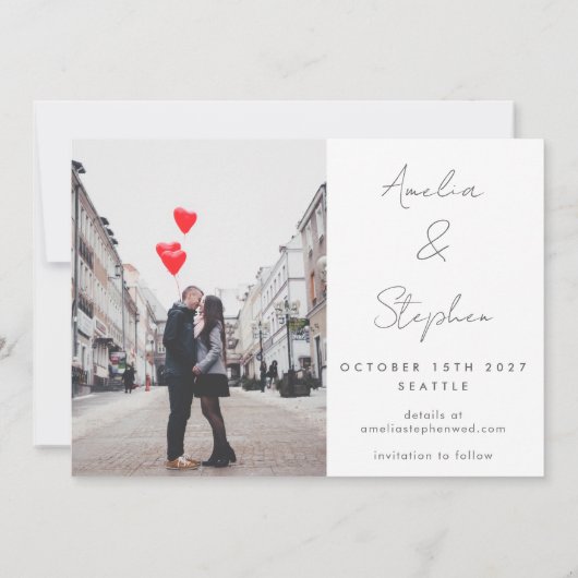 Save The Date Élégant script manuscrit Deux Mariage photo (Dos)