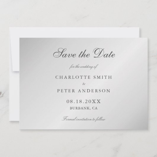 Save The Date Élégant Script Mariage Argent 3 Photo (Dos)
