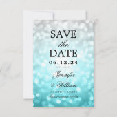 Save The Date Élégant Script Mariage Beach Bokeh Lumières (Devant)
