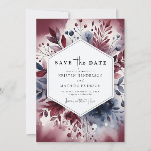 Save The Date Élégant Script Mariage Bourgogne (Devant)