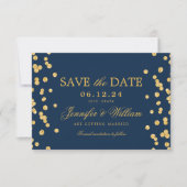 Save The Date Élégant Script Mariage Gold Confetti Marine Bleu (Devant)