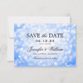 Save The Date Élégant Script Mariage Navy Blue Bokeh Lumières (Devant)