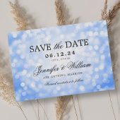 Save The Date Élégant Script Mariage Navy Blue Bokeh Lumières