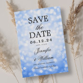 Save The Date Élégant Script Mariage Navy Blue Bokeh Lumières