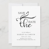 Save The Date Élégant script Mariage noir et blanc (Devant)
