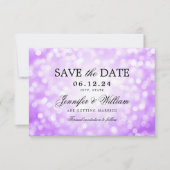Save The Date Élégant Script Mariage Purple Bokeh Lumières (Devant)