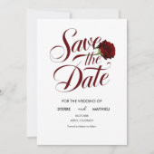 Save The Date Élégant Script Mariage Rose rouge (Devant)