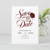 Save The Date Élégant Script Mariage Rose rouge (Debout devant)