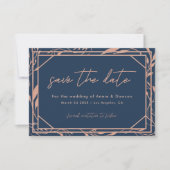 Save The Date Élégant Script Marine & Rose Mariage or (Devant)