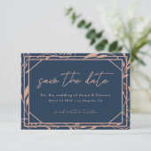 Save The Date Élégant Script Marine & Rose Mariage or (Debout devant)