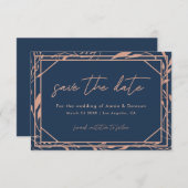 Save The Date Élégant Script Marine & Rose Mariage or (Devant / Derrière)