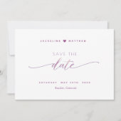 Save The Date Élégant script, Mauve Lavender Mariage simple (Devant)