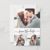 Save The Date Élégant Script Minimal 3 Photo Collage Mariage (Devant)