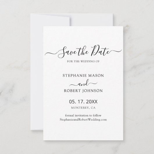 Save The Date Élégant Script Minimal 3 Photo Collage Mariage (Dos)