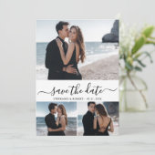 Save The Date Élégant Script Minimal 3 Photo Collage Mariage (Debout devant)