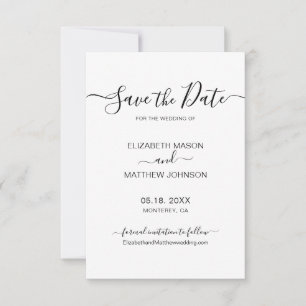 Save The Date Élégant script minimaliste Mariage noir et blanc