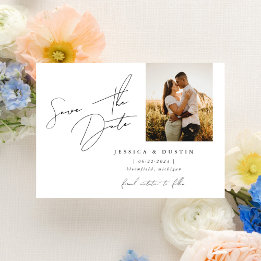 Save The Date Élégant script minimaliste noir et blanc