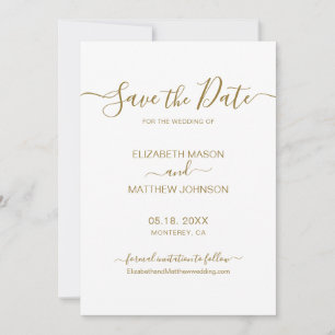Save The Date Élégant script minimaliste or et Mariage blanc