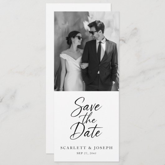 Save The Date Elegant Script Modern QR Code Photo Bookmark (Devant / Derrière)