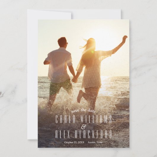 Save The Date Élégant Script Moderne Mariage Photo Enregistrer L (Devant)