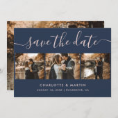 Save The Date Élégant script moderne Marine Blue Blush 4 Photo (Devant / Derrière)