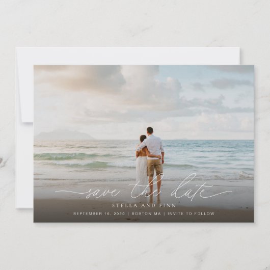 Save The Date Élégant Script Moderne Photo Mariage Enregistrer L (Devant)